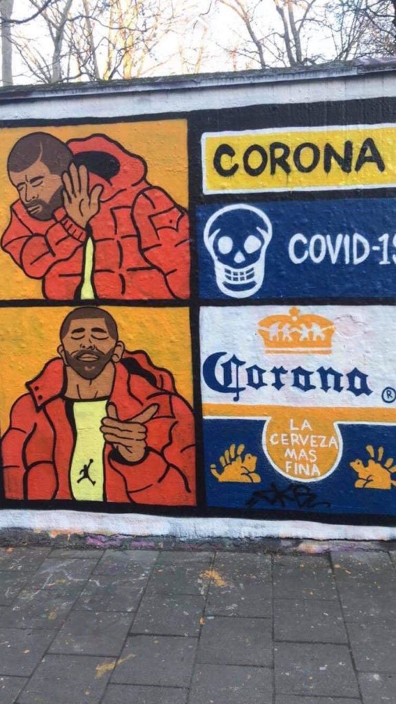 Coronavirus street art in Malmö by Richard Juggins. Photo courtesy of the artist. Image