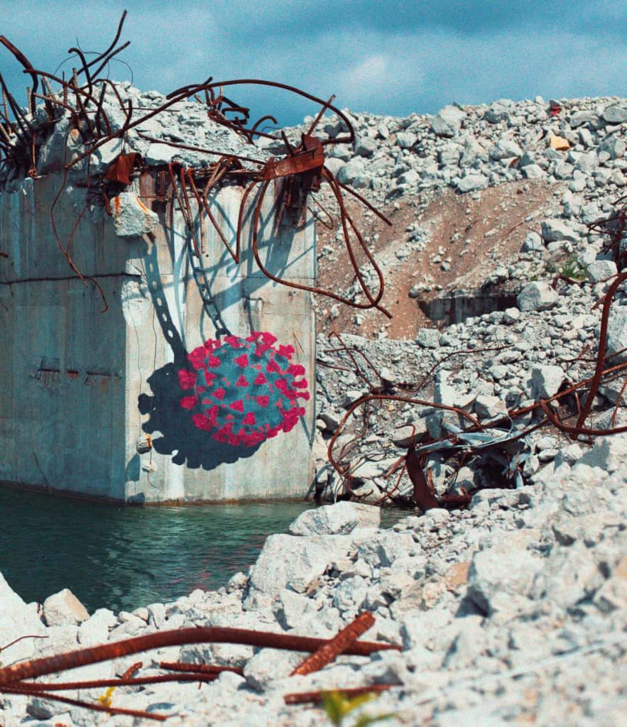 A coronavirus themed street art piece by Sean “Hula” Yoro in Miami. Photo courtesy of Kapu Collective. Image