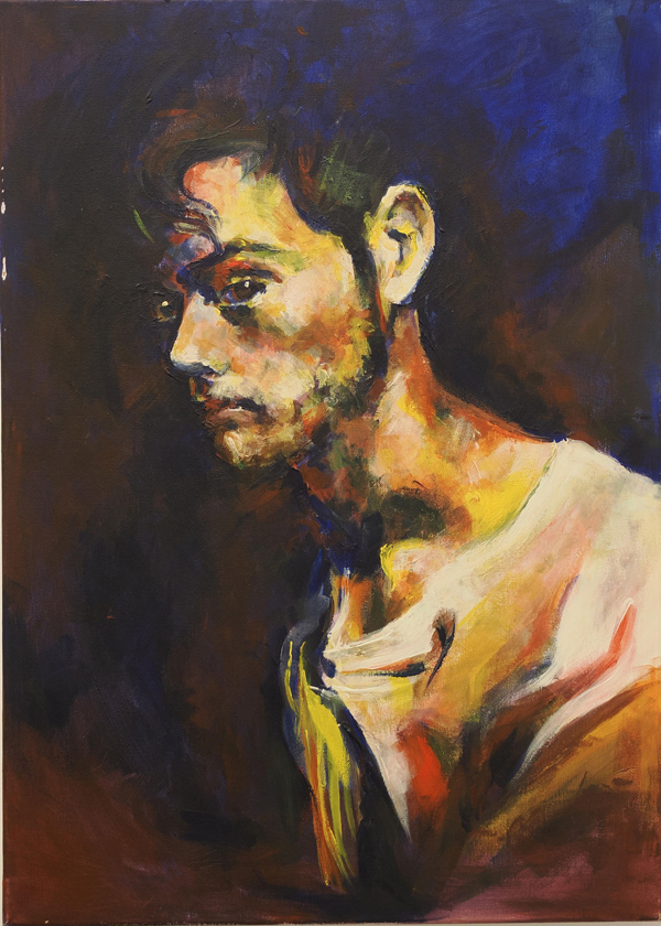 Δασκαρόλη Ισμήνη : Young man in Half light: Ακρυλικά σε καμβά 60 x 90 cm. Image