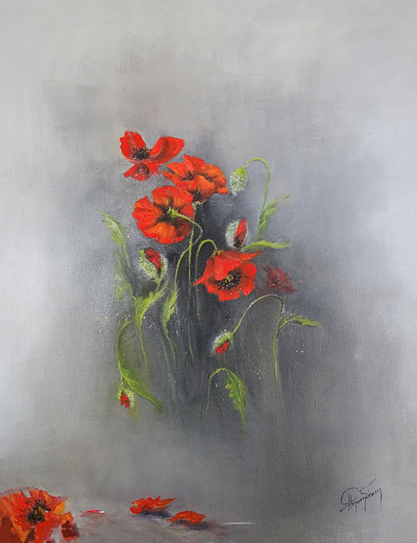 Πελαγία Στρατηδάκη, Παπαρούνες, 55 x 45 cm, Ελαιογραφία Image