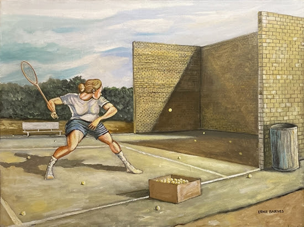 Ernie Barnes : Practice Wall, 1989 : Oil on canvas (45.72 x 60.96 cm.) estimated 30.000 - 50.000 $ Image