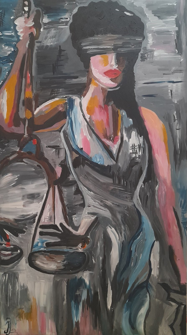 Ιωάννα Ιωαννίδη, Θεία Δίκη, 90 x 50 cm, Ακρυλικά σε καμβά Image