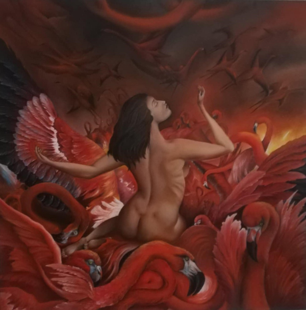 Alex Paltahienti, Βασίλειο των φλαμίγκο, 80x80cm, Λάδια σε καμβά Image