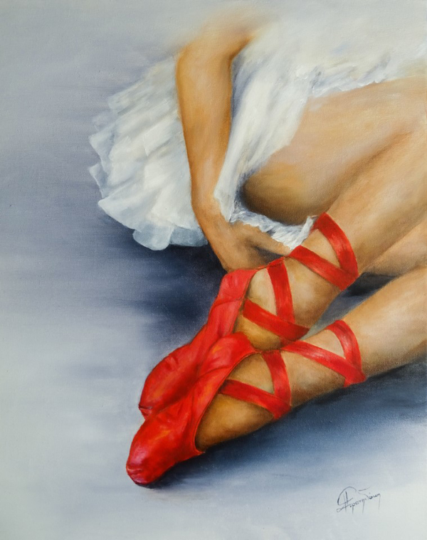 Πελαγία Στρατηδάκη,The red shoes, 55x45cm, Λάδια σε καμβά Image