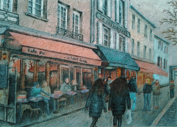 Kostas G. Schnippering, Montmartre, 50x70cm, παστέλ σε παλαιωμένο χαρτί Image