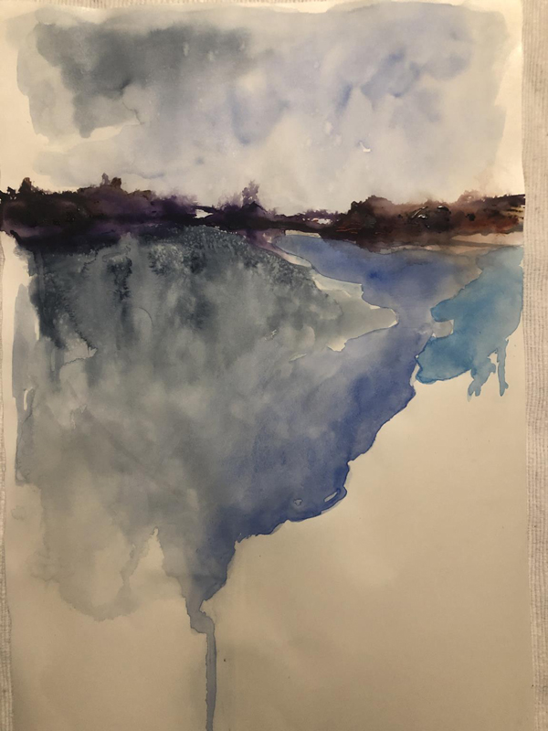 Αγγελική Παπακωνσταντίνου, Where the sea ends, 35x25cm, Μελάνια με ακουαρέλα Image