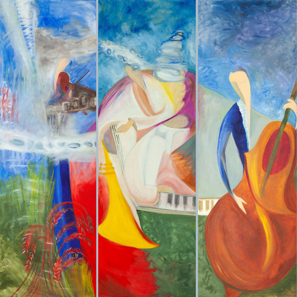 Στέλλα Κακκάβα, Μουσικοί - Τρίπτυχο, 100 x 30 cm, Λάδια σε καμβά Image